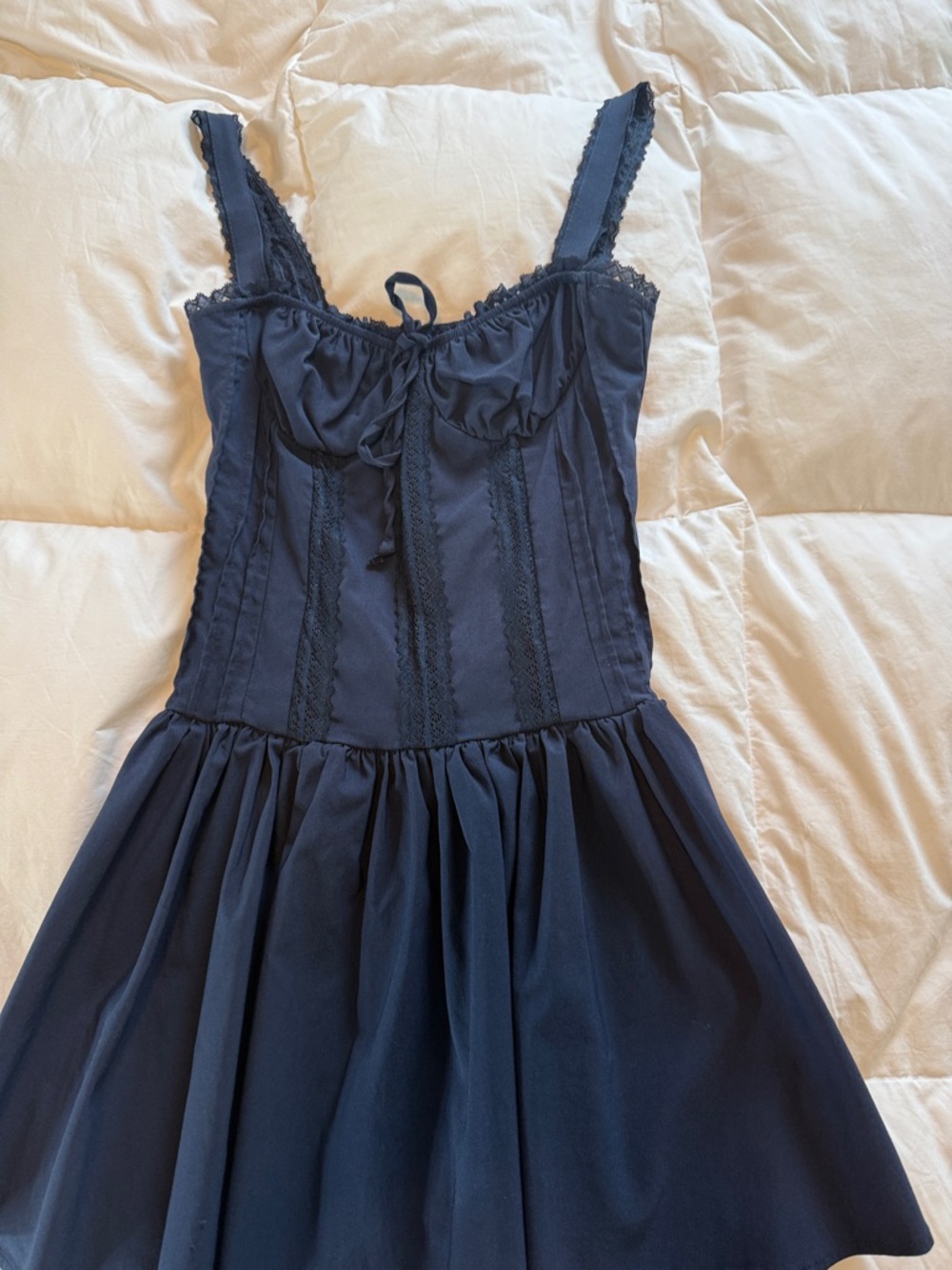 Classic Navy Mini Dress with Lace Trim